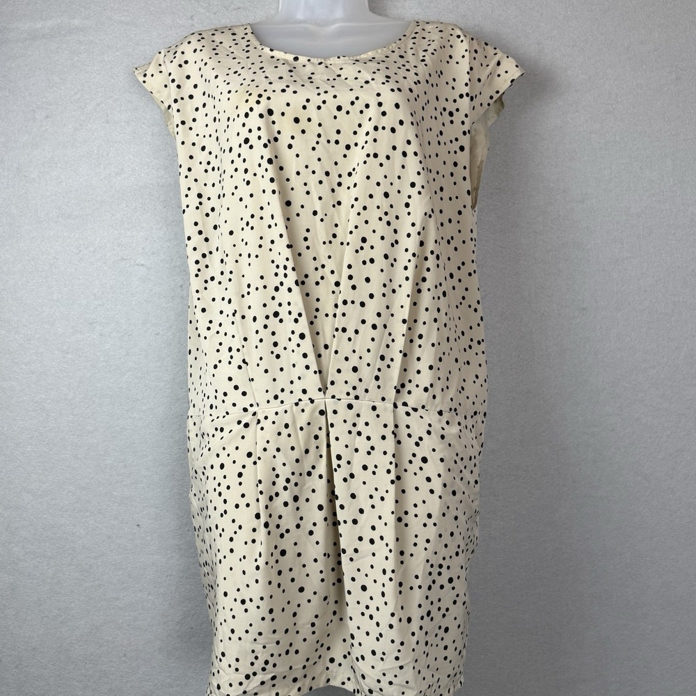 United Arrows Rhythm Of Life Beige‎ Black Polka Dot Drop Waist Dress *Sz Read